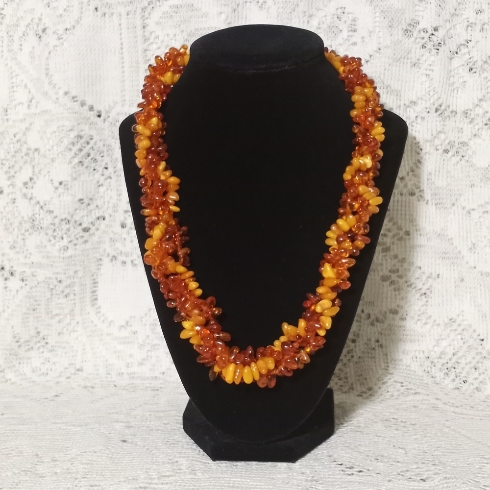 Vintage Genuine Baltic Amber Multi Strand Braided Necklace Honey Butterscotch